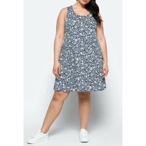 Fortune + Ivy Fae Knit Dress Womens 3X Navy Blue Floral Back Detail Sleeveless